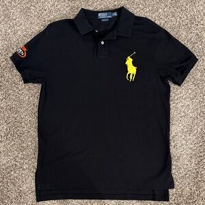 Polo by Ralph Lauren Black Polo with Yellow Logo Big Pony Mens Large